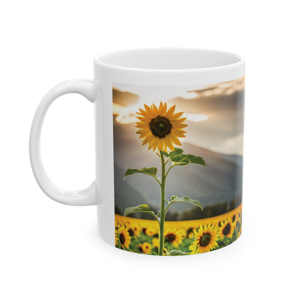 Mug - Sunflowers - White Ceramic  11oz