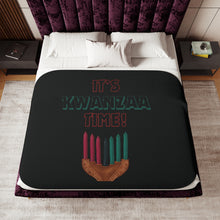 Load image into Gallery viewer, Blanket (Sherpa) - It’s Kwanzaa Time - Black
