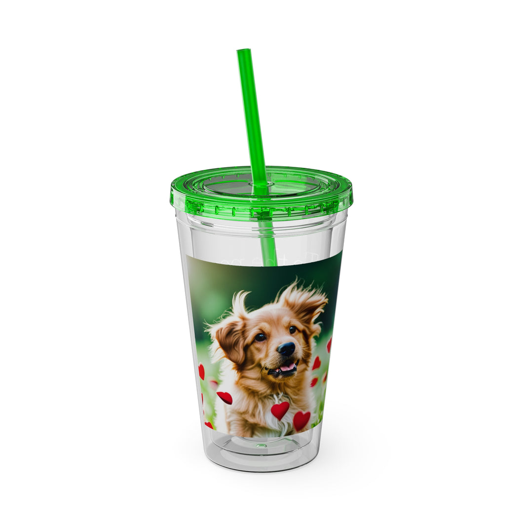 Sunsplash Tumbler with Straw, 16oz - Puppy Love